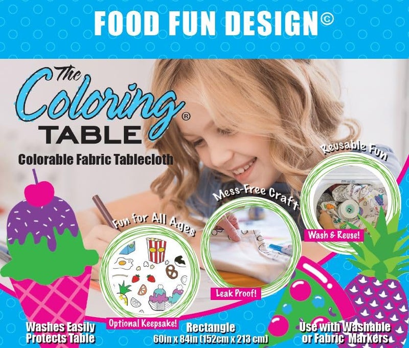The Coloring Table Food Fun Design â€“ Rectangle Tablecloth 60â€X84â€ - Interactive Coloring Tablecloth for Kids â€“ Poly/Cotton Fabric - Washable and Reusable â€“ DIY Activity for Children and Adults - Image 2